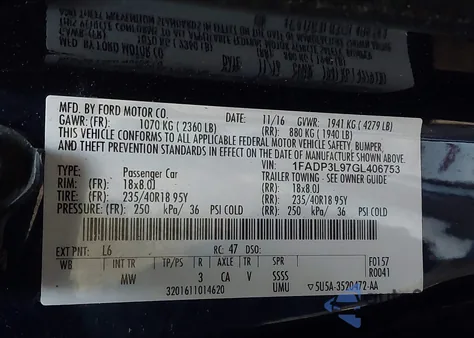 2016 Ford Focus St из США, поврежденный, VIN 1FADP3L97GL406753